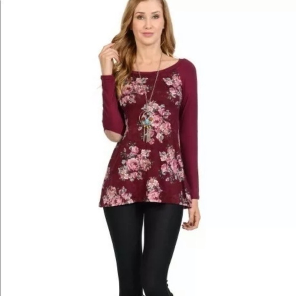 Floral Print Elbow Patch Long Sleeve Raglan Top - Picture 6 of 9